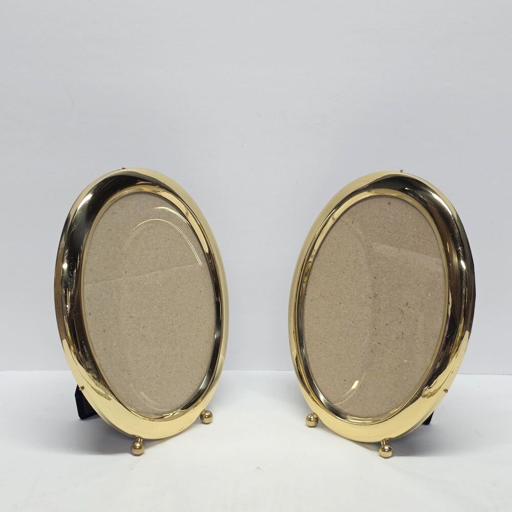 Vintage Brass Oval Footed Picture Frame Set Of 2 Retro Classic MCM Minimalist